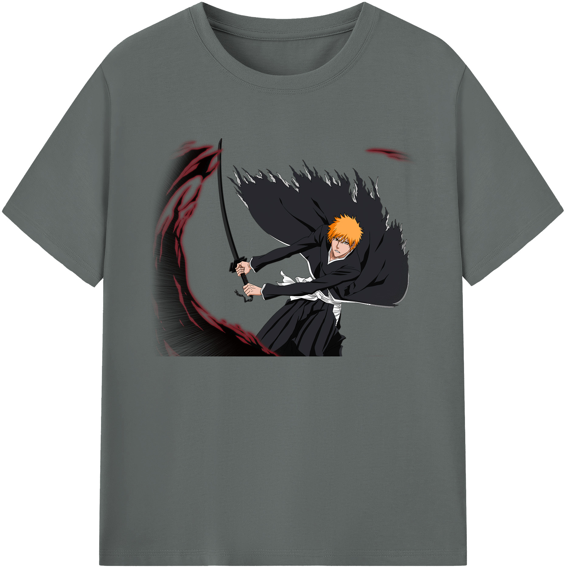 （画像用） ブリーチ 黒崎一護（くろさき いちご）BLEACH Kurosaki Ichigo 綿100％ メンズ半袖Tシャツ｜肌触りやわらか＆通気性